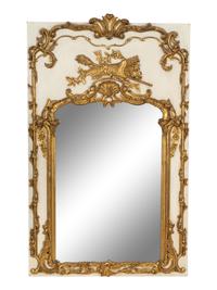 A Louis XVI Style Cream-Painted and Parcel Gilt Pier Mirror