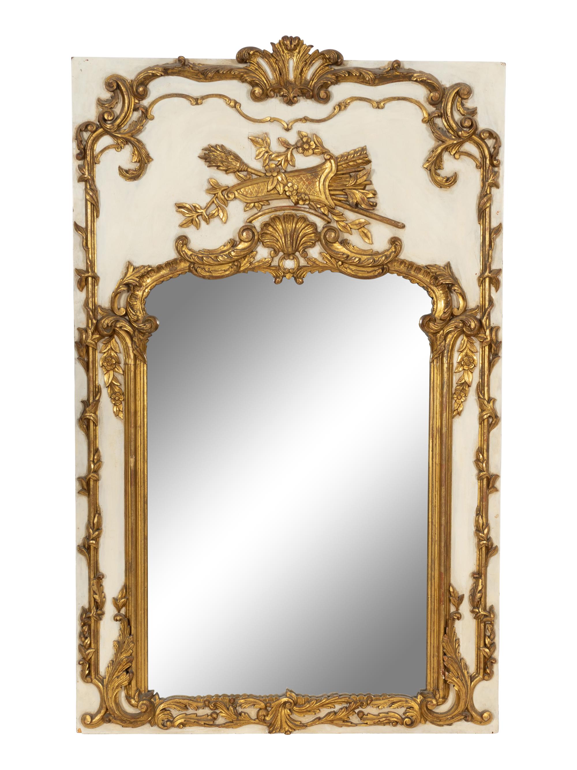 A Louis XVI Style Cream-Painted and Parcel Gilt Pier Mirror