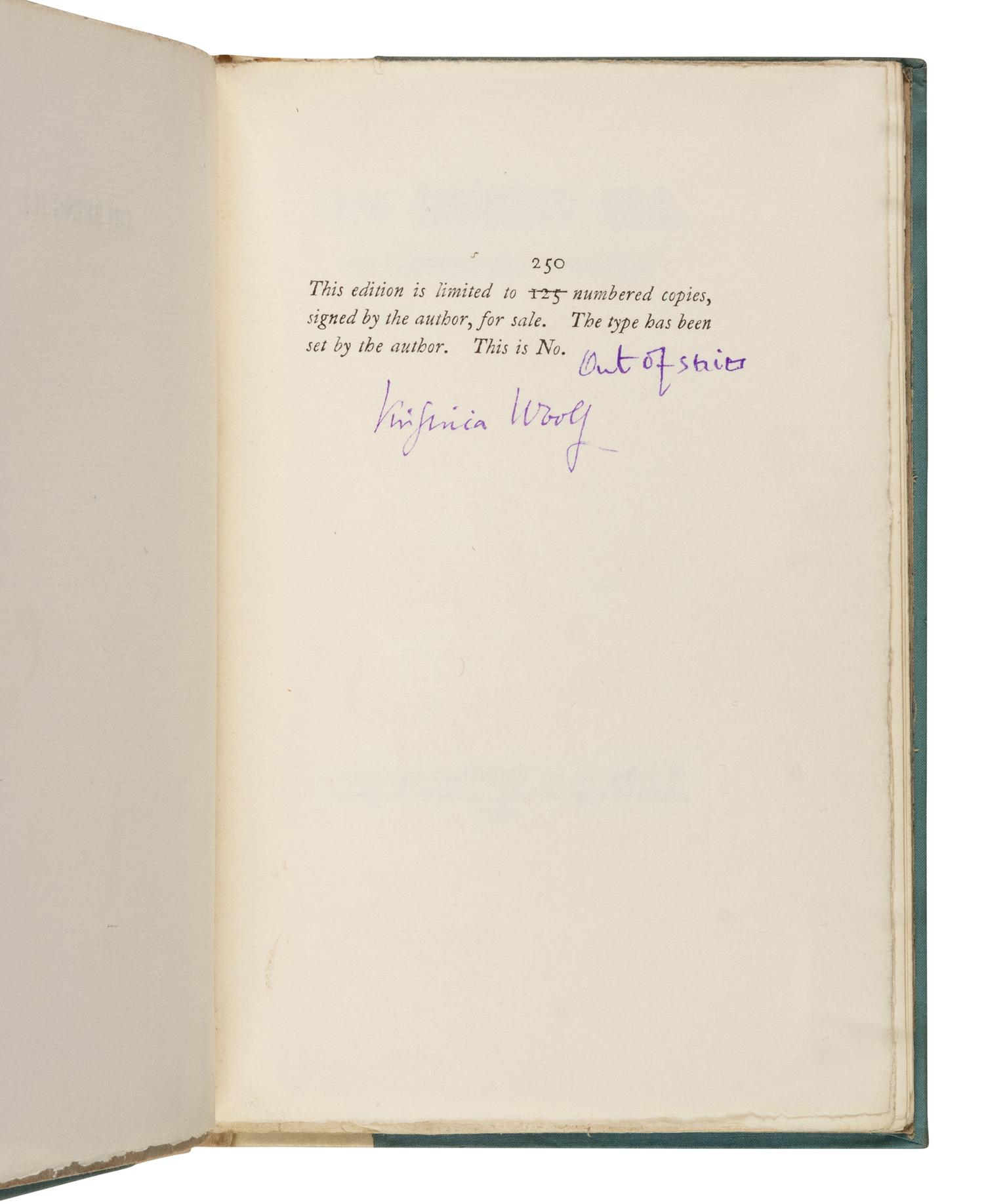 WOOLF, Virginia (1882-1941). On Being Ill . London: Leonard & Virginia Woolf at the Hogarth Press, 1930.