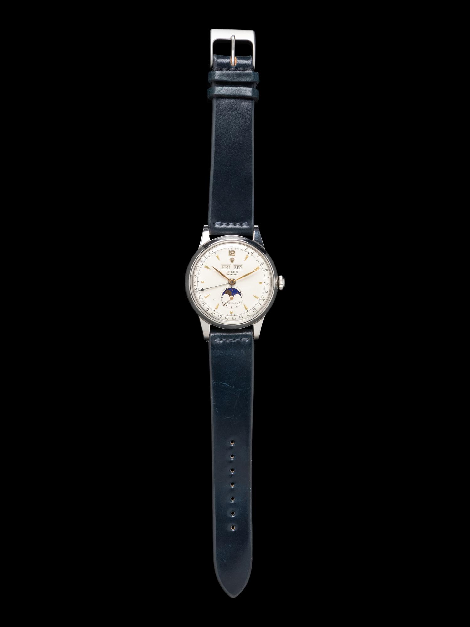 ROLEX, REF. 8171 STAINLESS STEEL 'PADELLONE' TRIPLE CALENDAR MOONPHASE WATCH