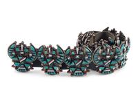 Zuni Sterling Silver and Mosaic Inlay Knifewing Concha Belt