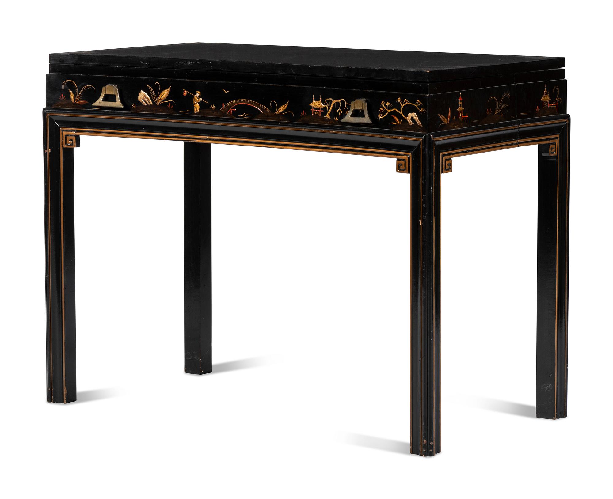 A Lacquer and Paint Decorated Console Table
