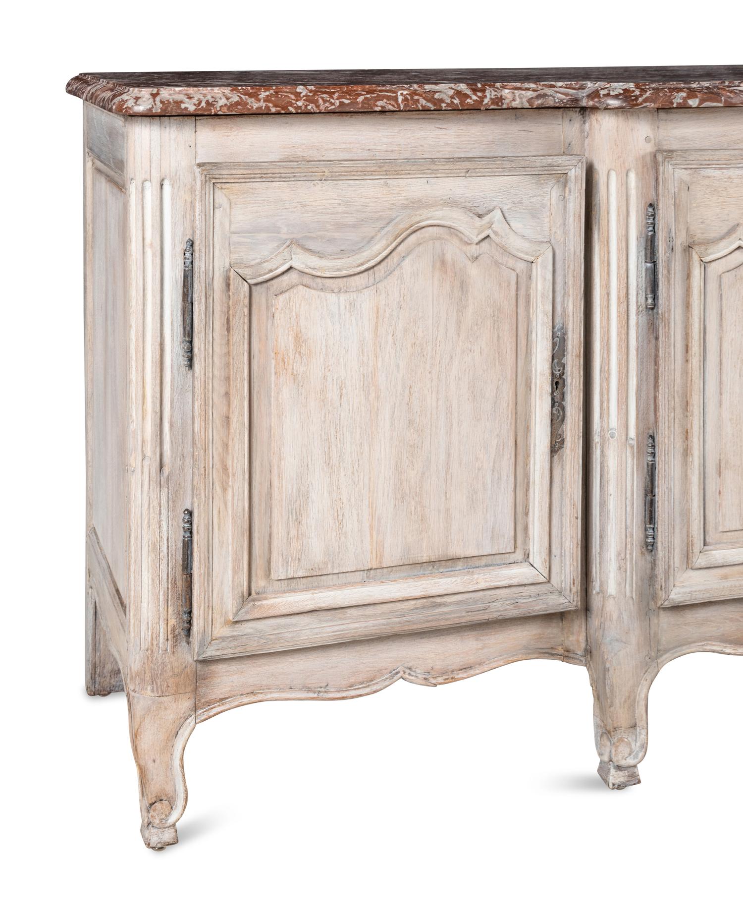 A Louis XV Provincial White Painted Marble-Top Console Cabinet