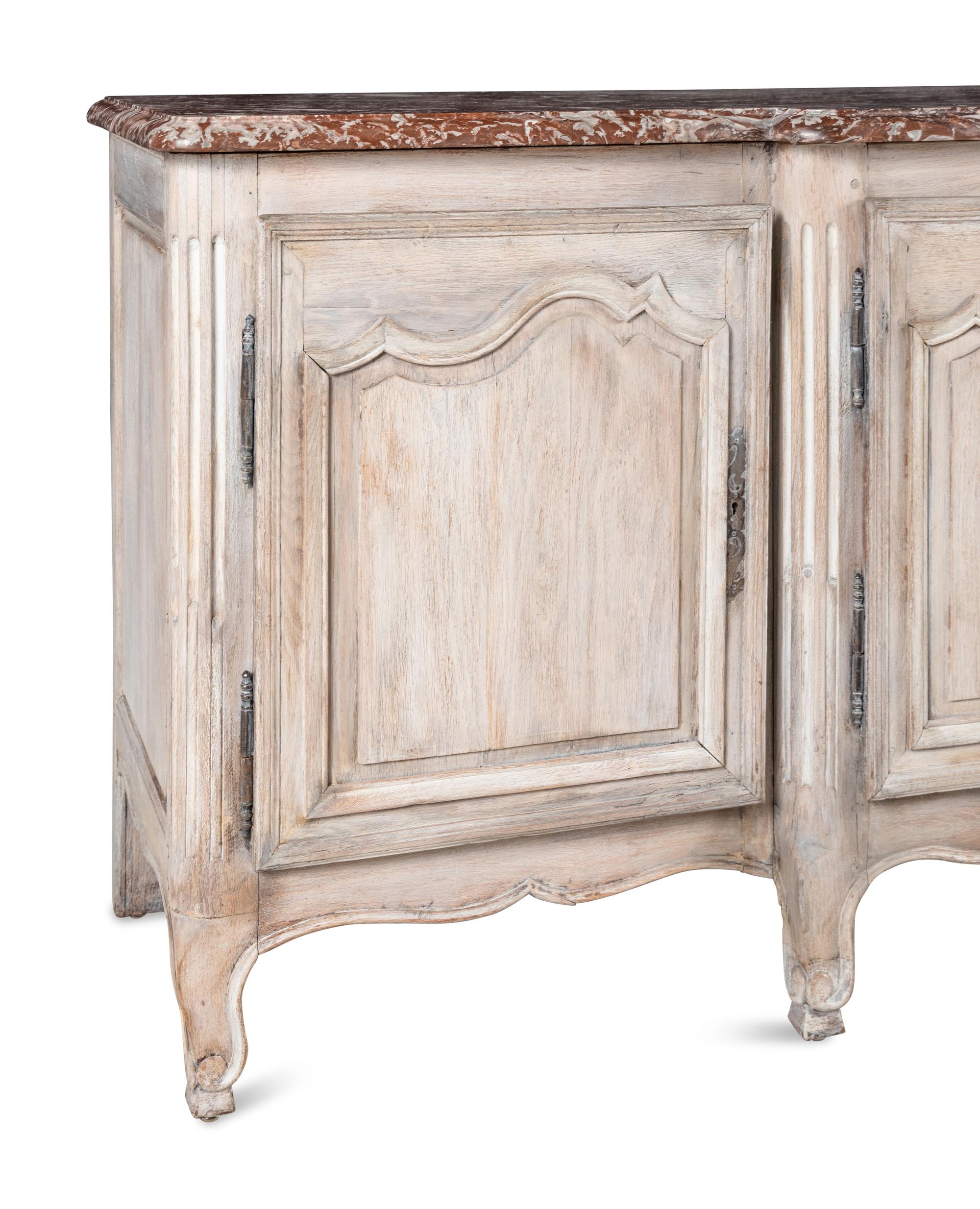 A Louis XV Provincial White Painted Marble-Top Console Cabinet