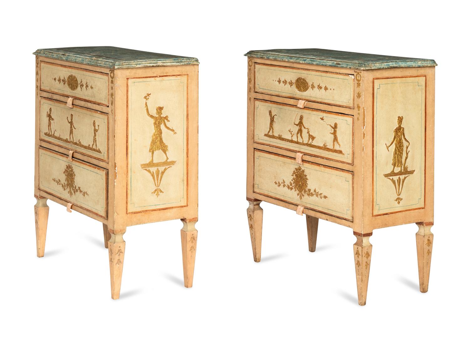 A Pair of Italian Polychrome Decorated Commodini