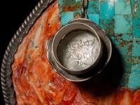 Southwestern-style Spiny Oyster Shell, Turquoise, and Silver Canteen, 2016
