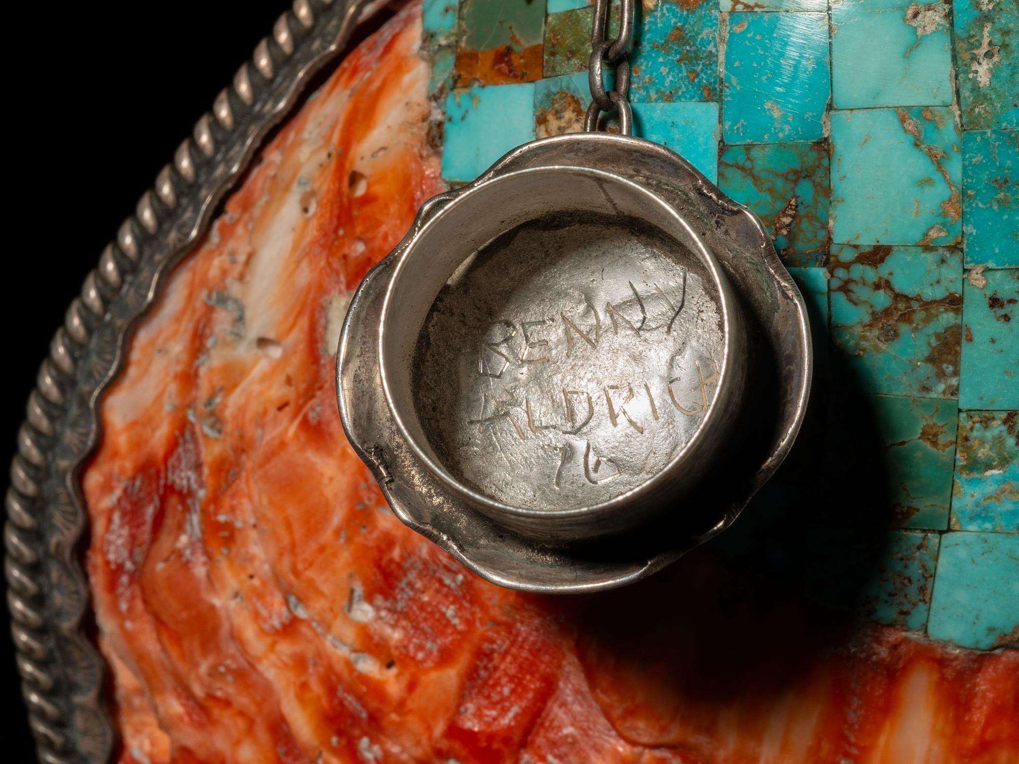 Southwestern-style Spiny Oyster Shell, Turquoise, and Silver Canteen, 2016
