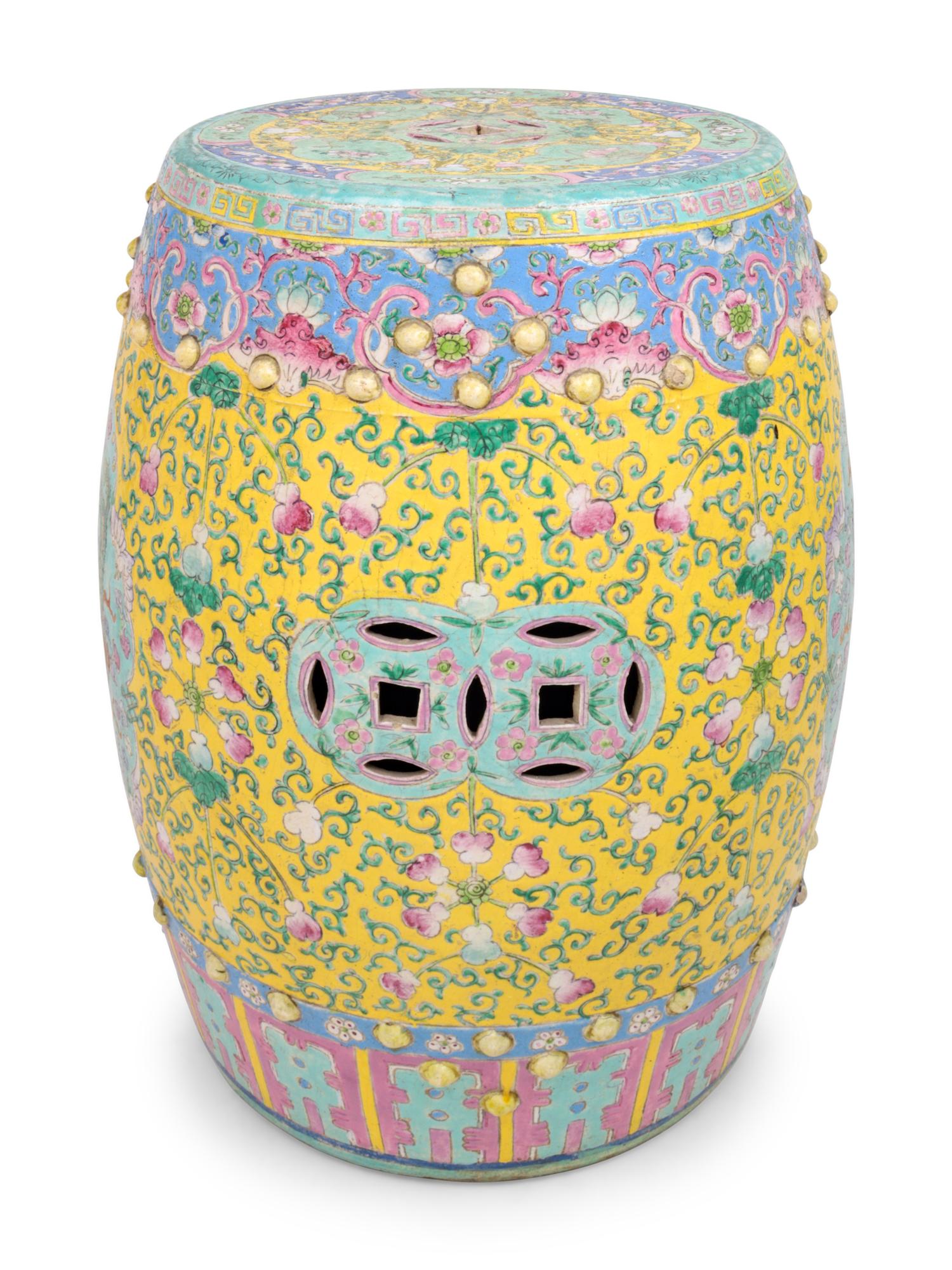 A Chinese Famille Jaune Enameled Porcelain Garden Seat