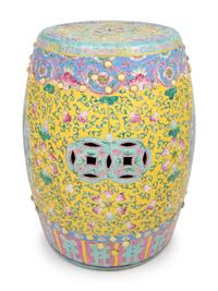 A Chinese Famille Jaune Enameled Porcelain Garden Seat