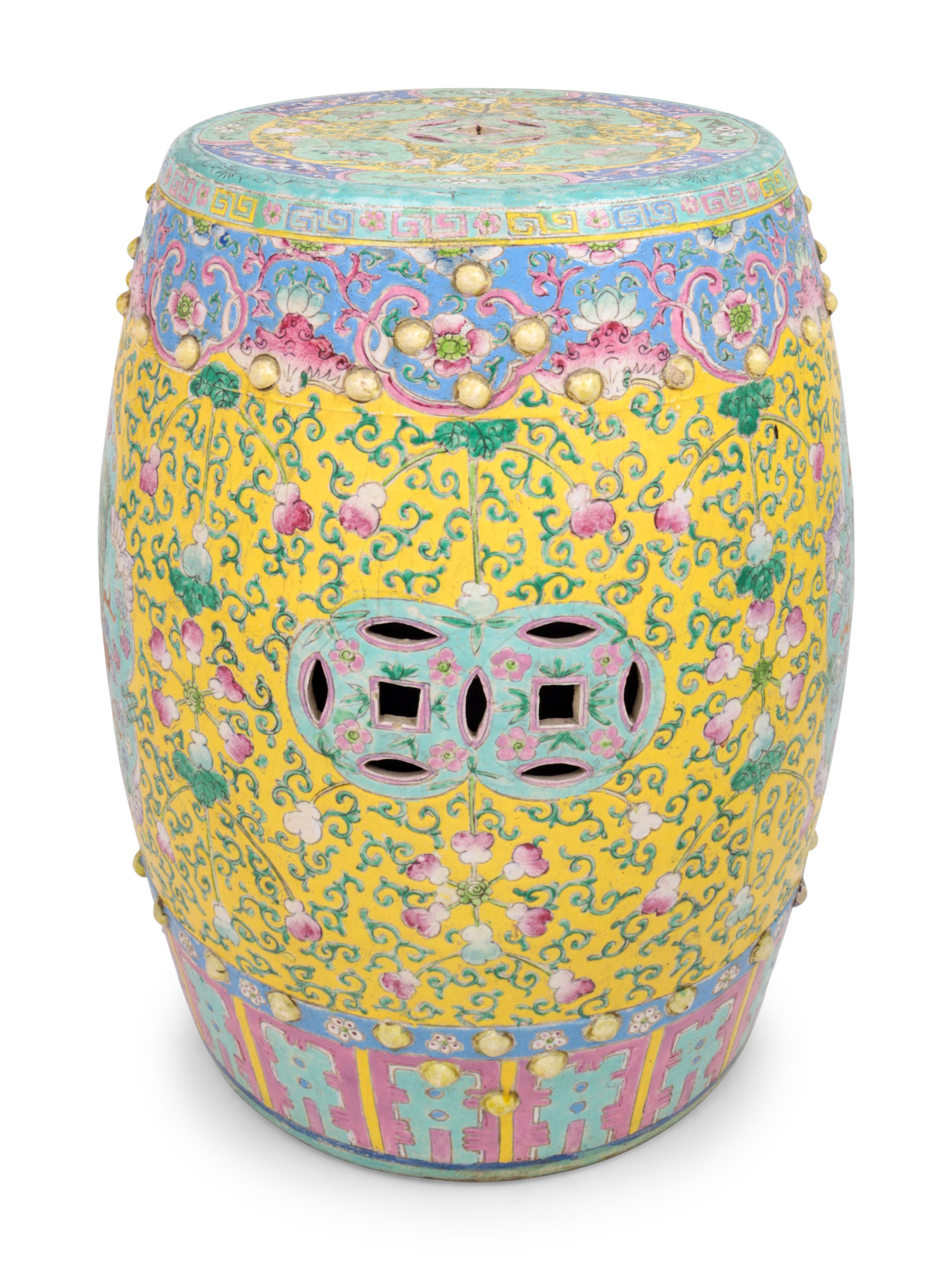 A Chinese Famille Jaune Enameled Porcelain Garden Seat