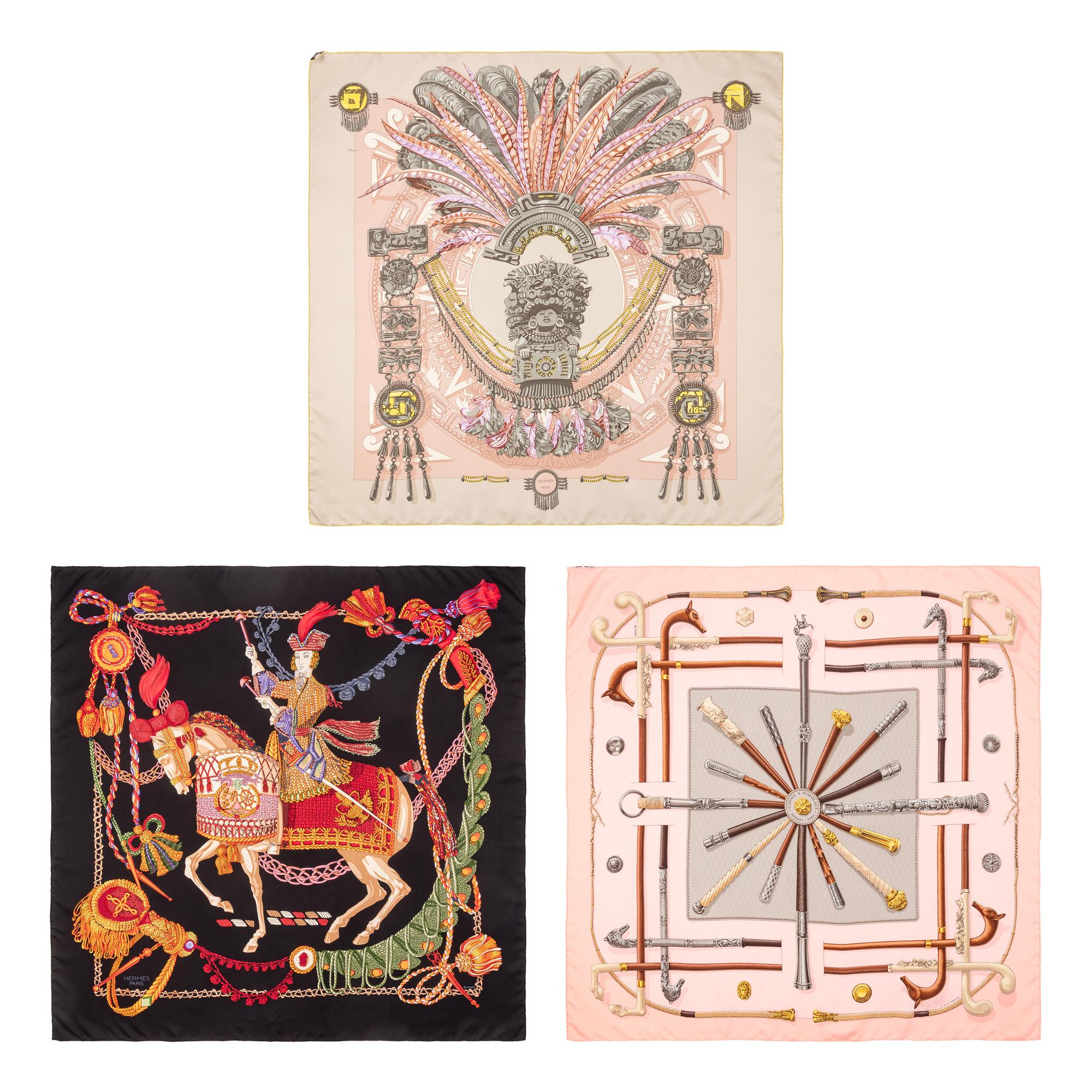 Hermès, Three 90cm Silk Scarves