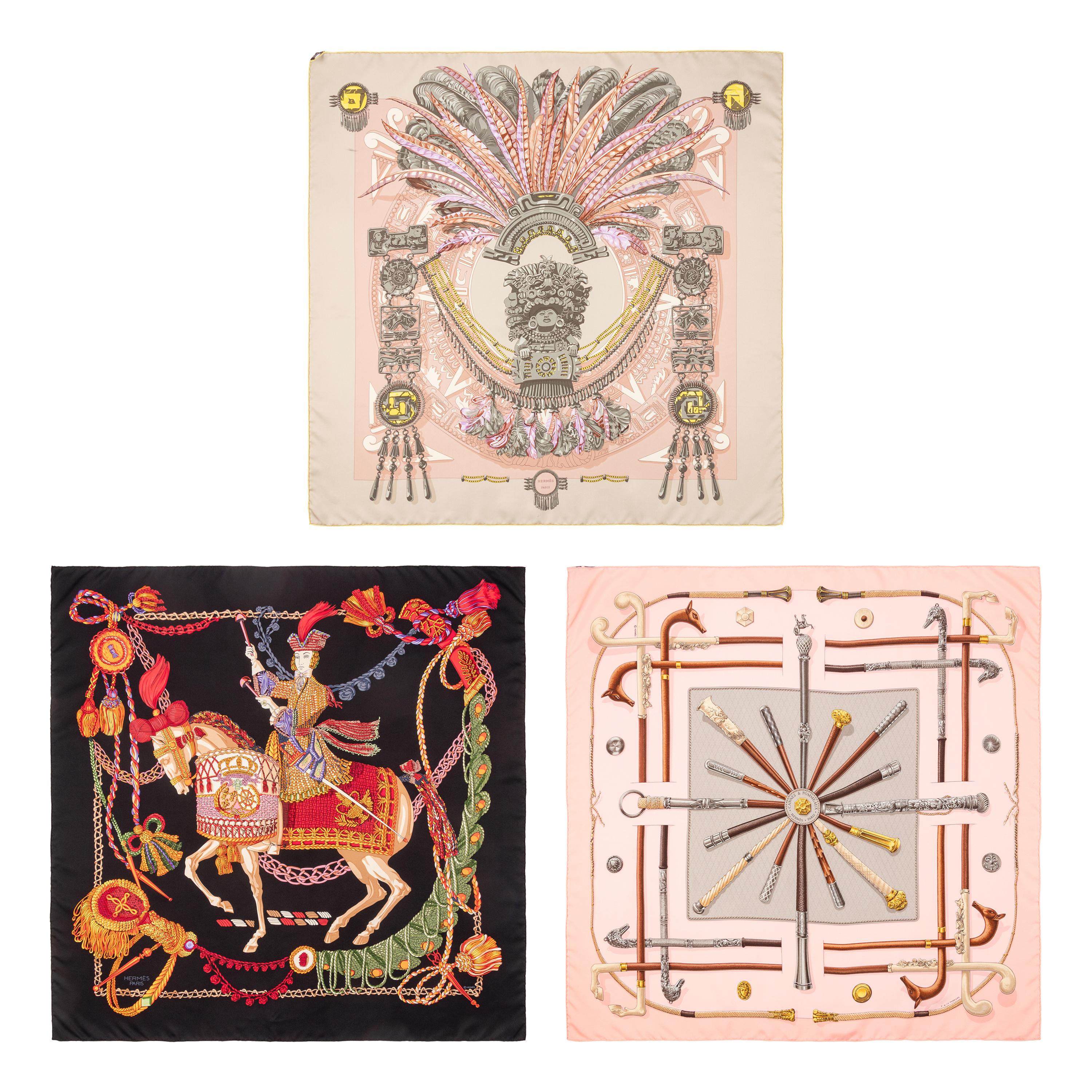 Hermès, Three 90cm Silk Scarves