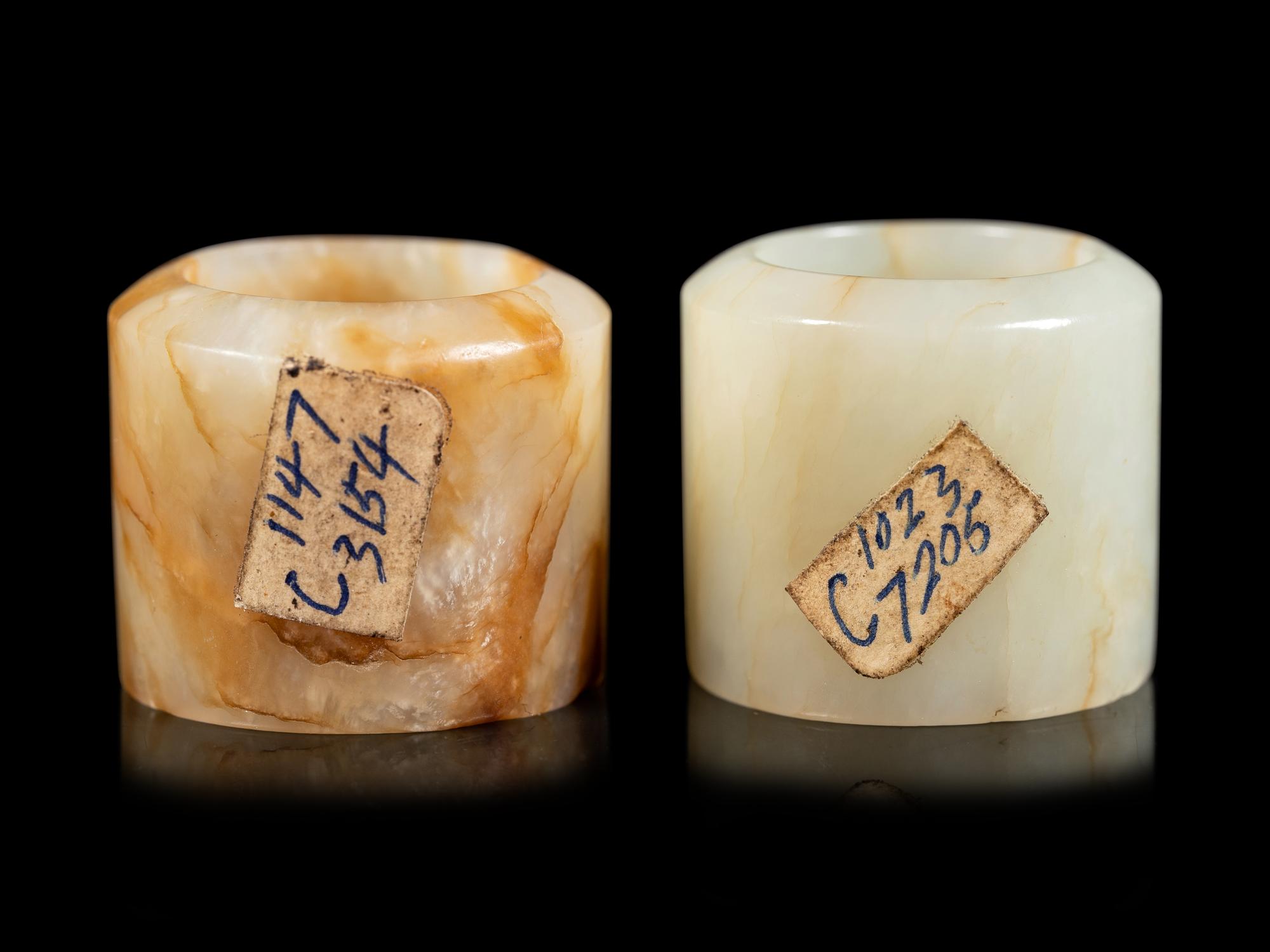 Two Russet and White Jade Archer's Rings