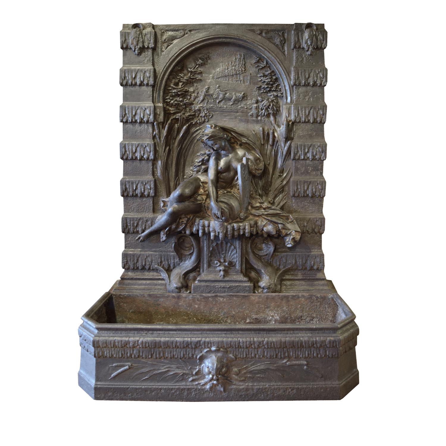 A Cast Iron Wall Fountain 50" W x 30" D x 75" H — France, 19th Century