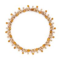 YELLOW GOLD, CITRINE AND CULTURED PEARL NECKLACE