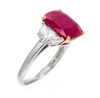 An Important Platinum, 18 Karat Yellow Gold, Burmese Ruby and Diamond Ring, Oscar Heyman Brothers, 4.40 dwts.