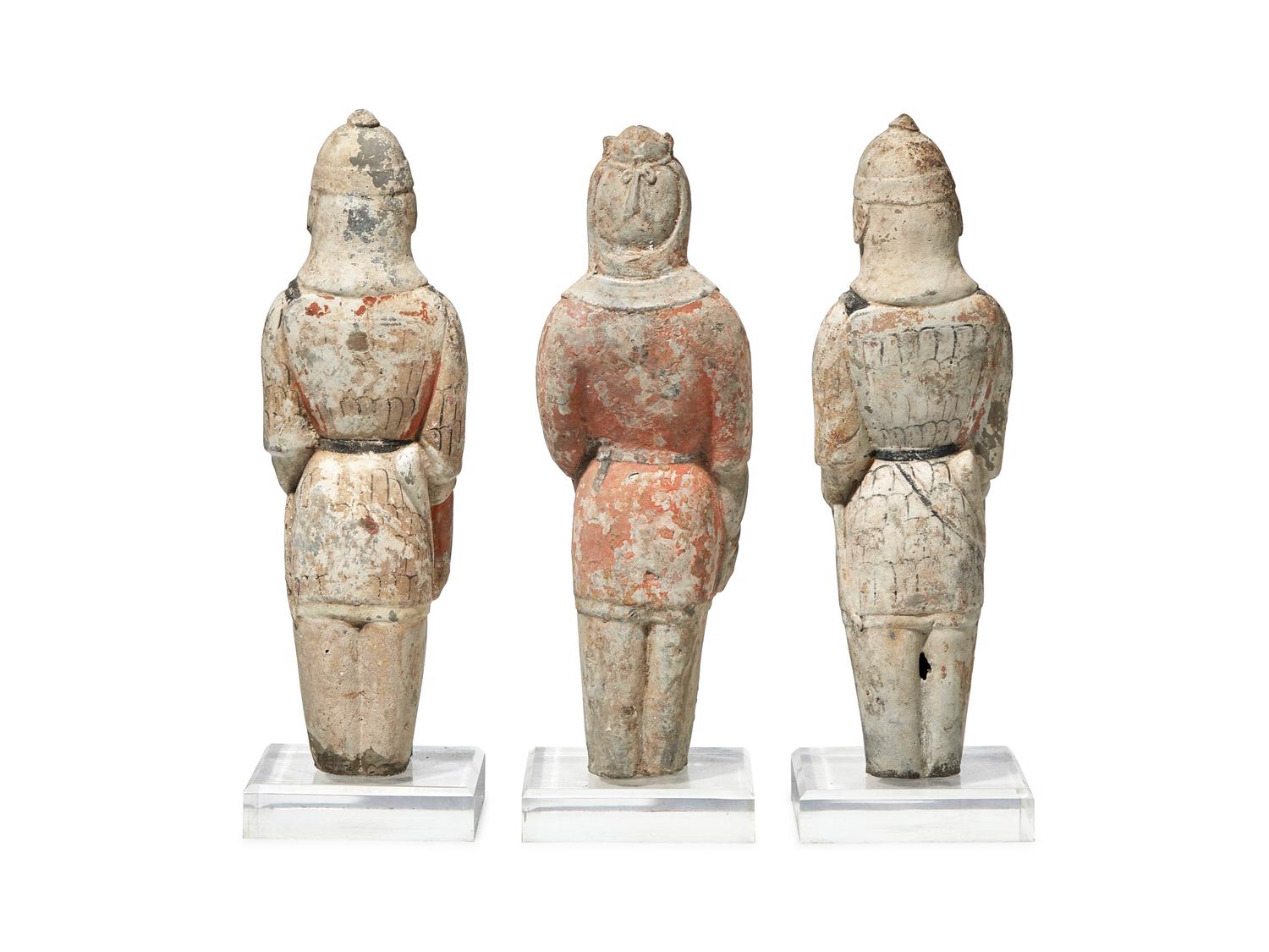 Three Chinese Painted Pottery Figures of Soldiers, Northern Qi Dynasty (550-577)
