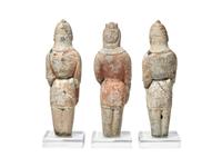 Three Chinese Painted Pottery Figures of Soldiers, Northern Qi Dynasty (550-577)
