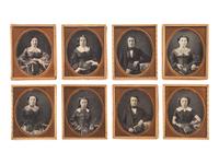 [EARLY PHOTOGRAPHY]. A group of 19 daguerreotype portraits of people with books, including: