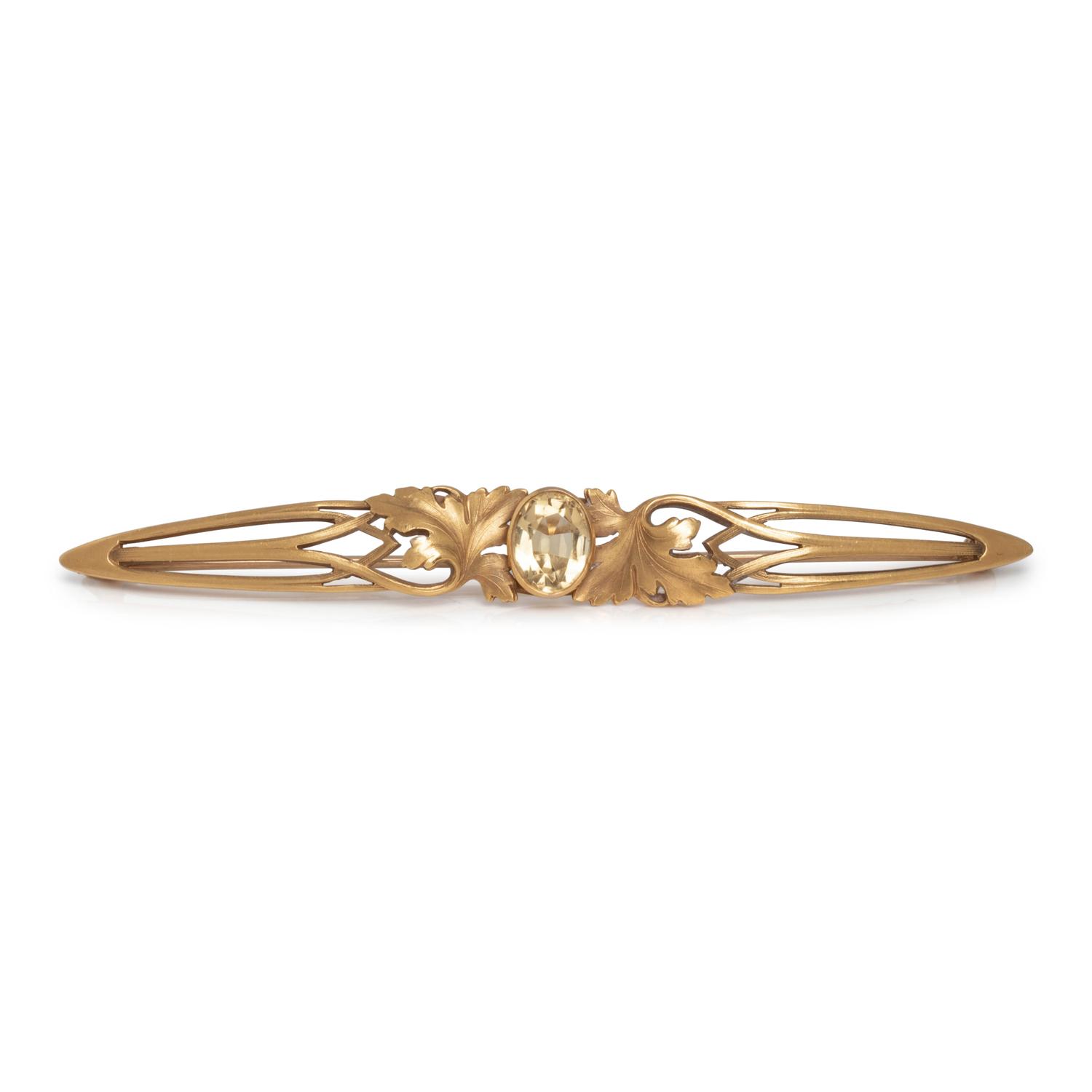 ART NOUVEAU, YELLOW GOLD AND CITRINE BAR BROOCH