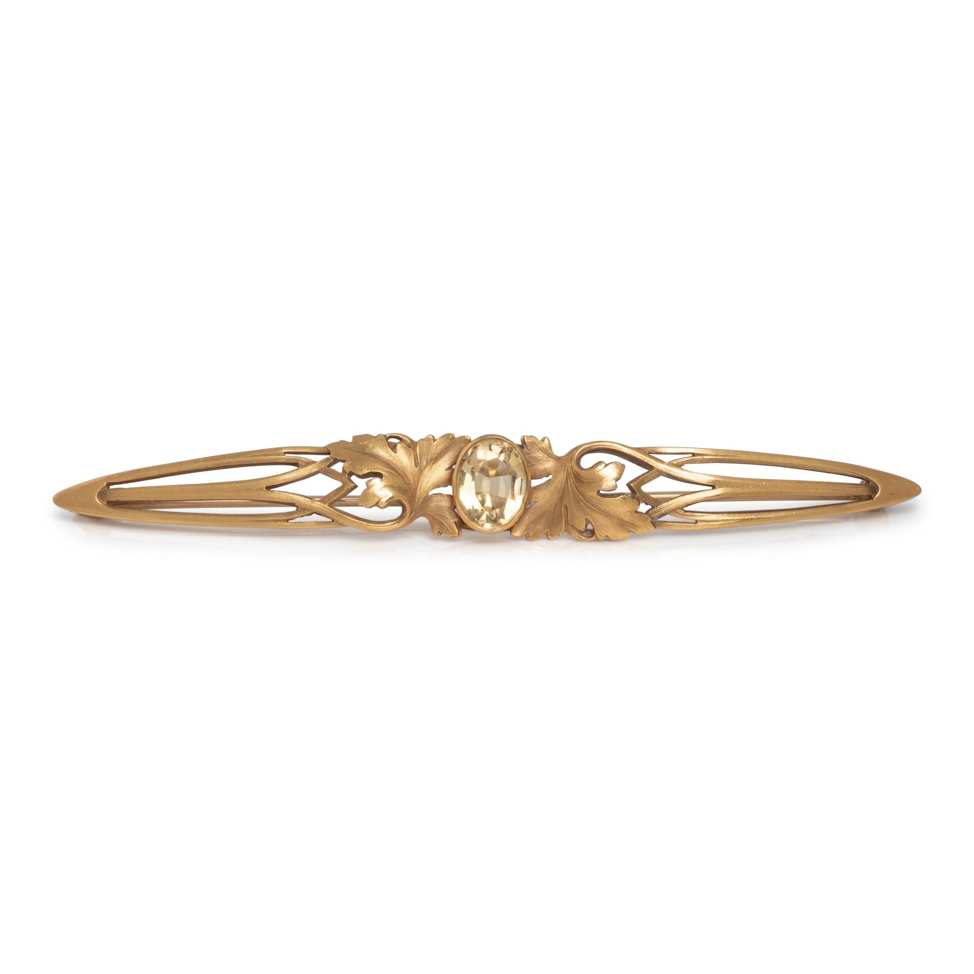 ART NOUVEAU, YELLOW GOLD AND CITRINE BAR BROOCH