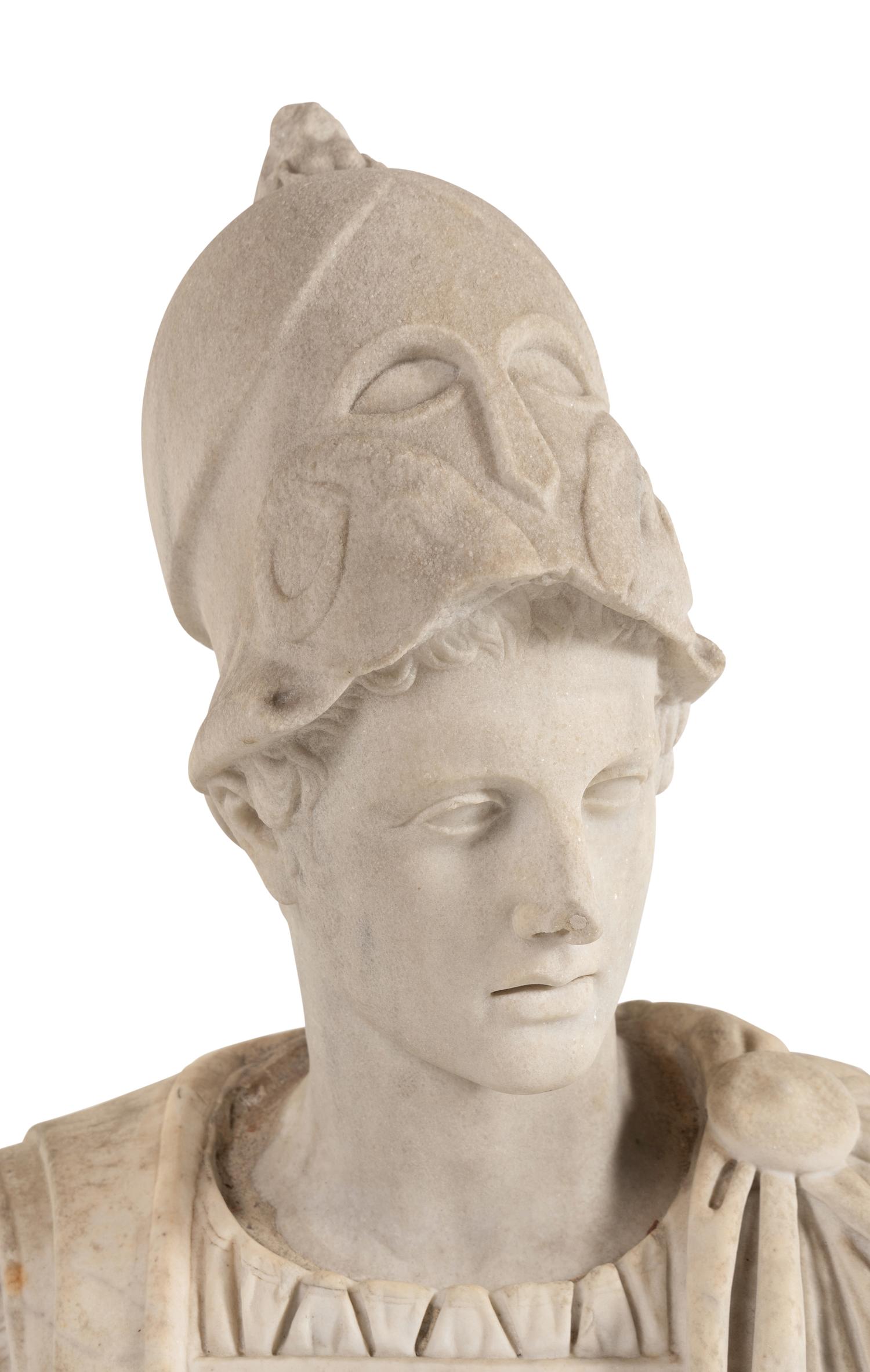 An Italian Carved Marble Bust of Ares