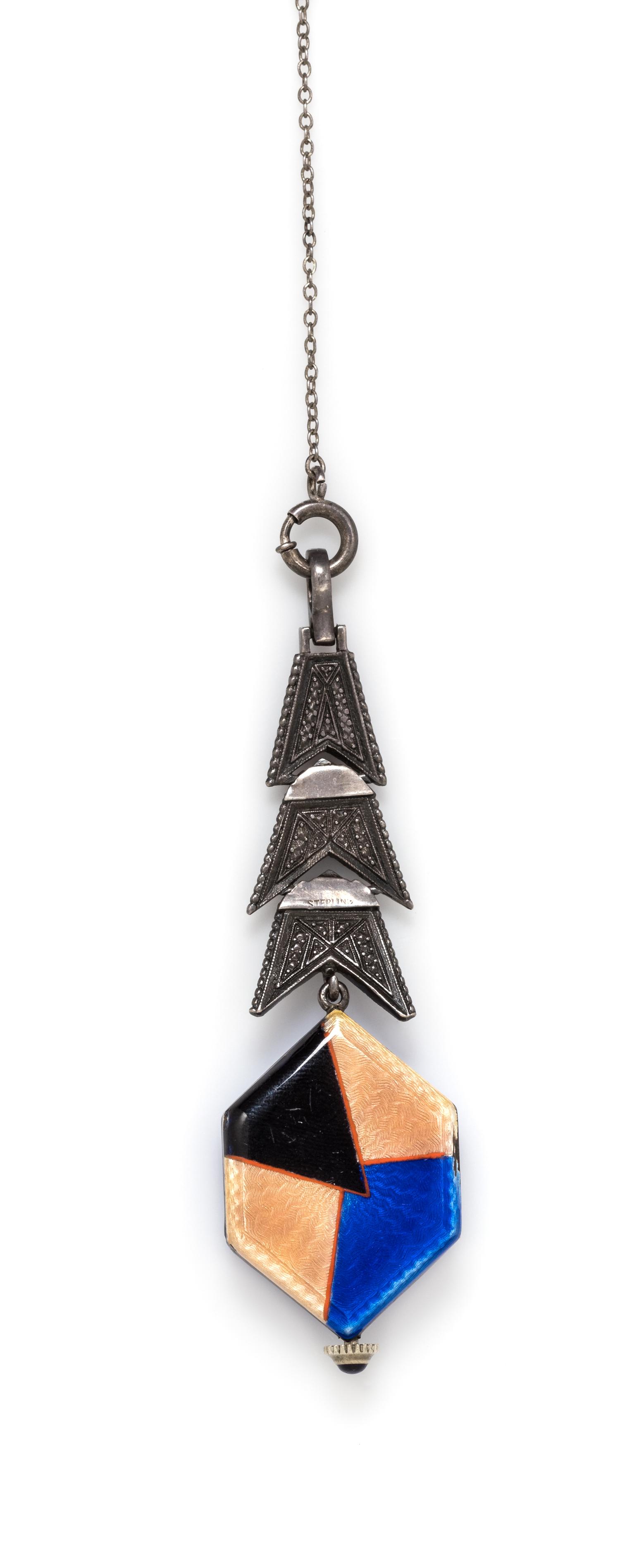 A Sterling Silver, Enamel and Marcasite Pendant Watch, Albuse, 19.80 dwts.