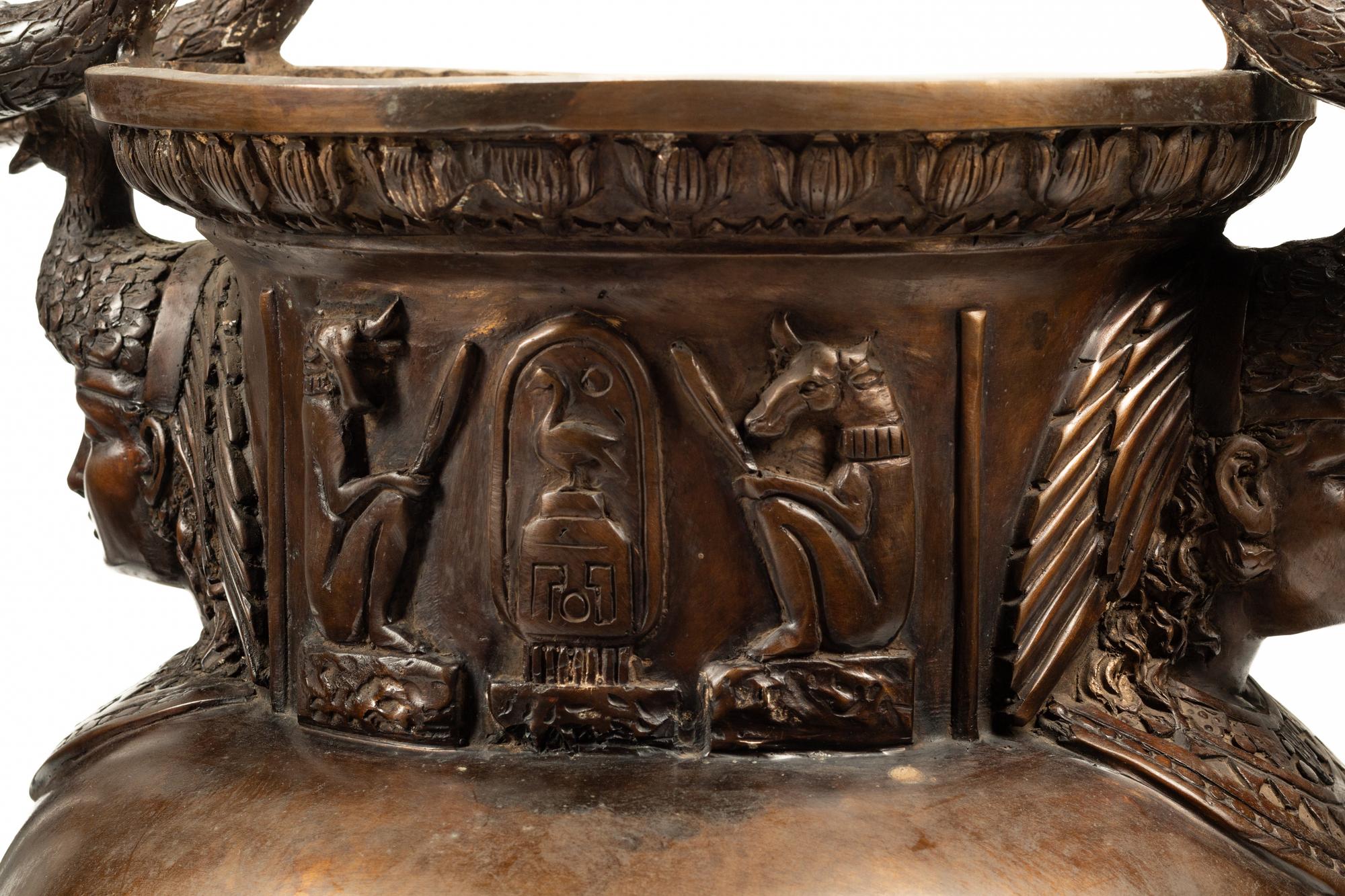 A Pair of Large Egyptian Revival Style Bronze Vases
