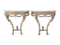 A Pair of Louis XVI Style Painted Marble-Top Console Tables