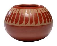 Redware Pottery Jar, Repeating Feather Design February 1971