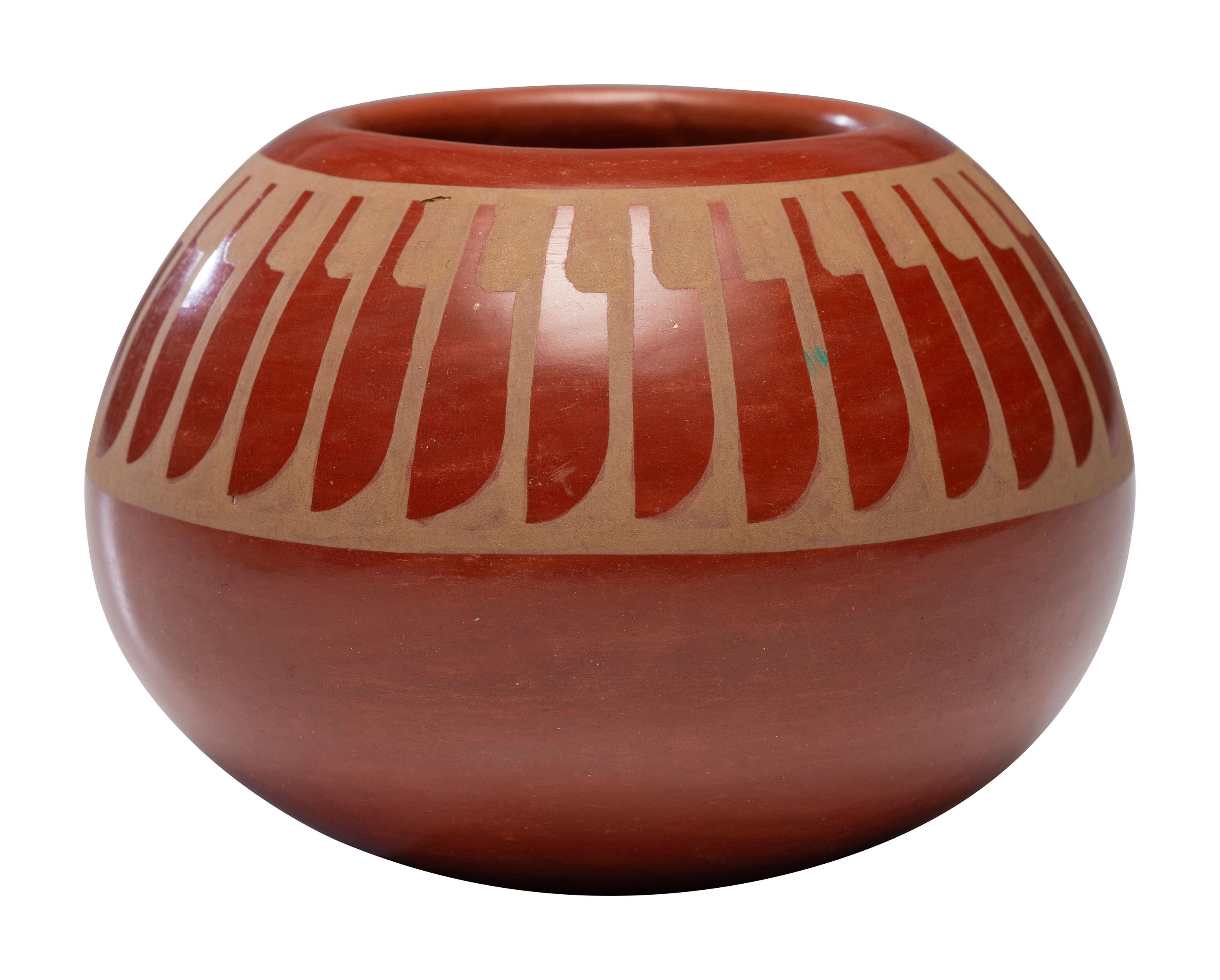 Redware Pottery Jar, Repeating Feather Design February 1971