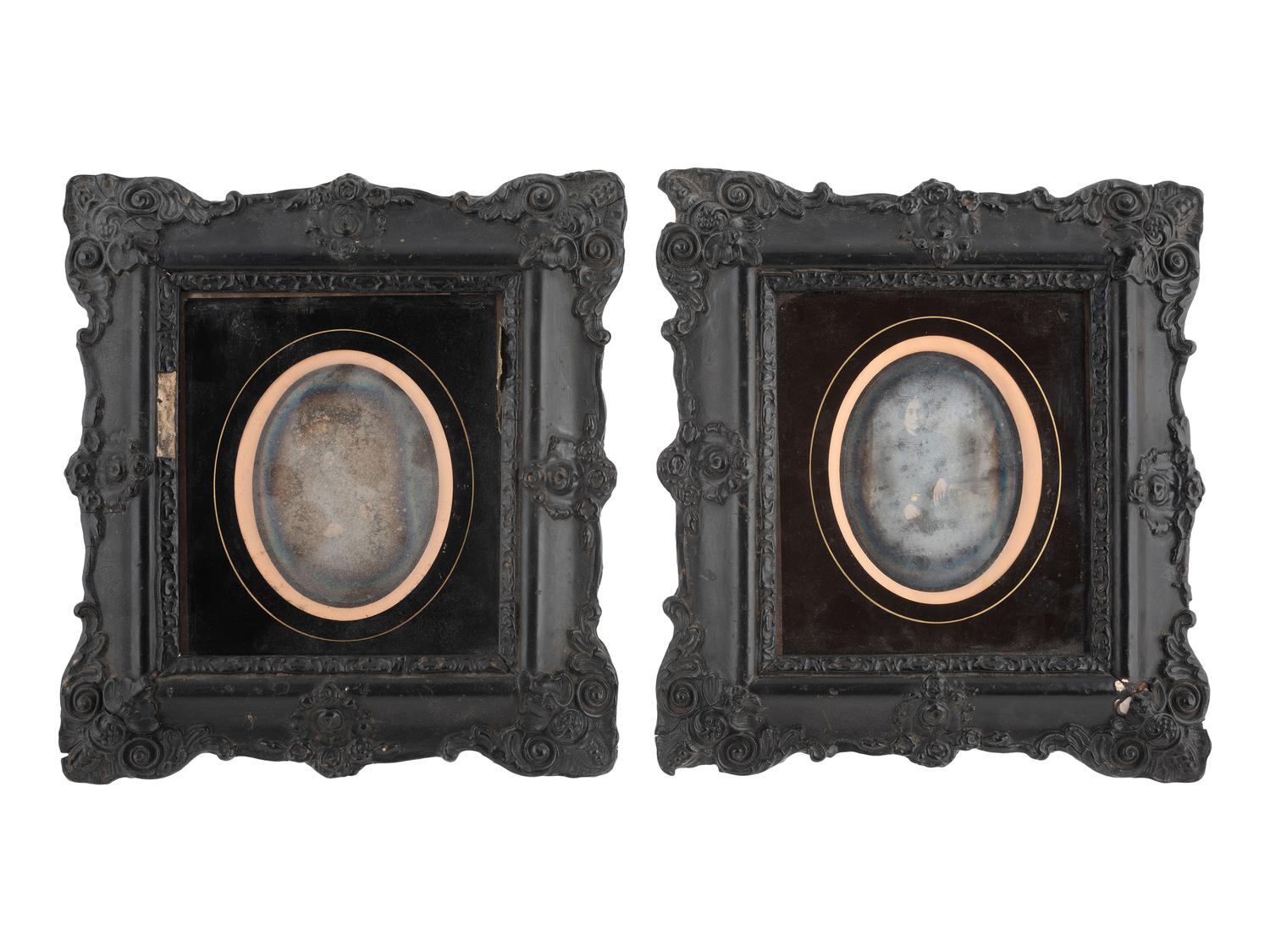 [EARLY PHOTOG.]. 13 daguerreotypes in rectangular wall frames, some with French Daguerreian labels.