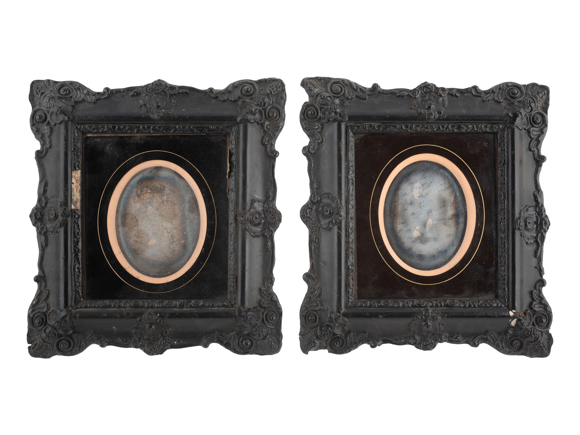 [EARLY PHOTOG.]. 13 daguerreotypes in rectangular wall frames, some with French Daguerreian labels.