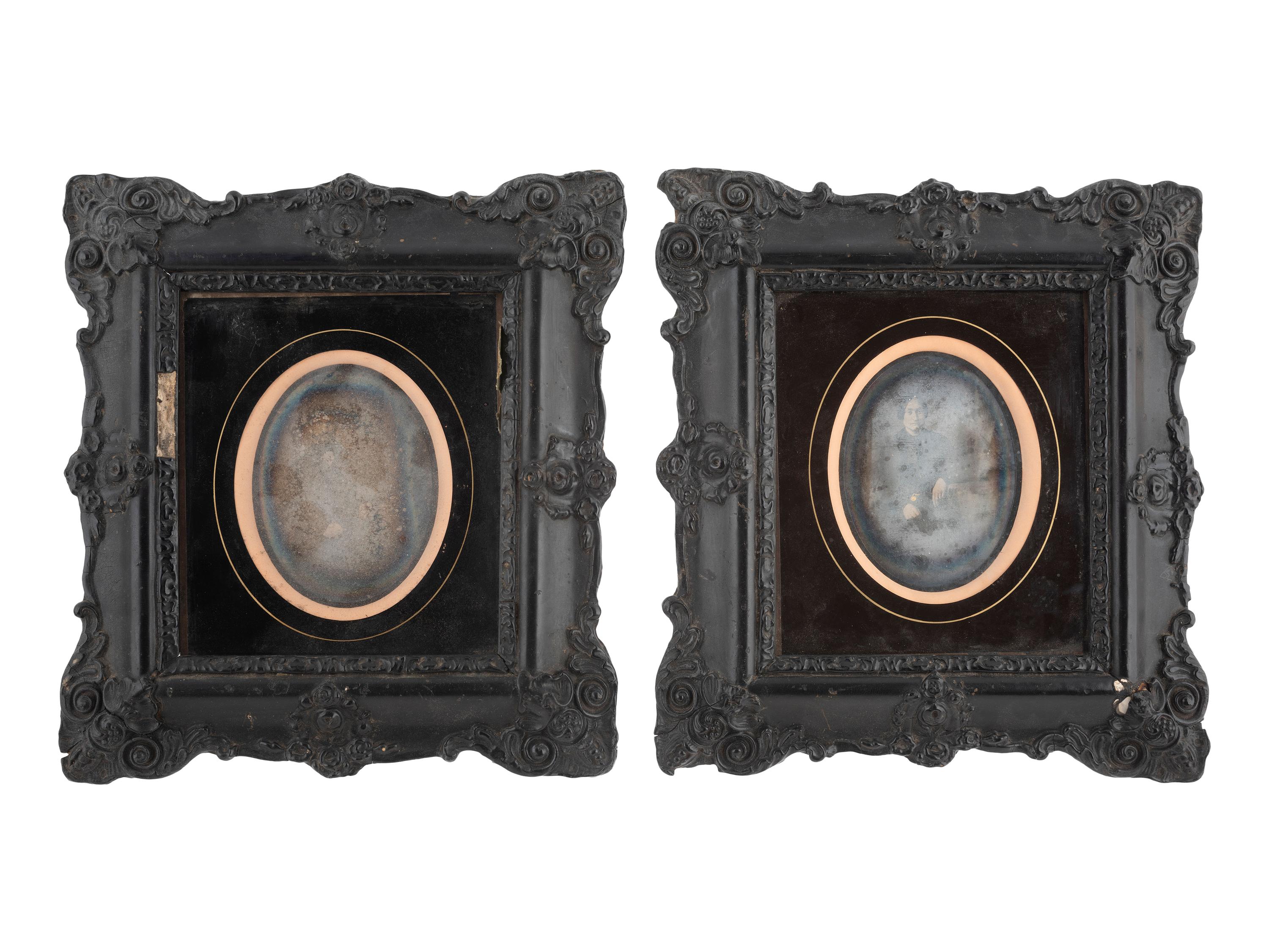 [EARLY PHOTOG.]. 13 daguerreotypes in rectangular wall frames, some with French Daguerreian labels.