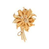 YELLOW GOLD, EMERALD AND DIAMOND FLOWER BROOCH