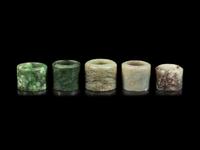 Five Chinese Grey Jade Archer's Rings