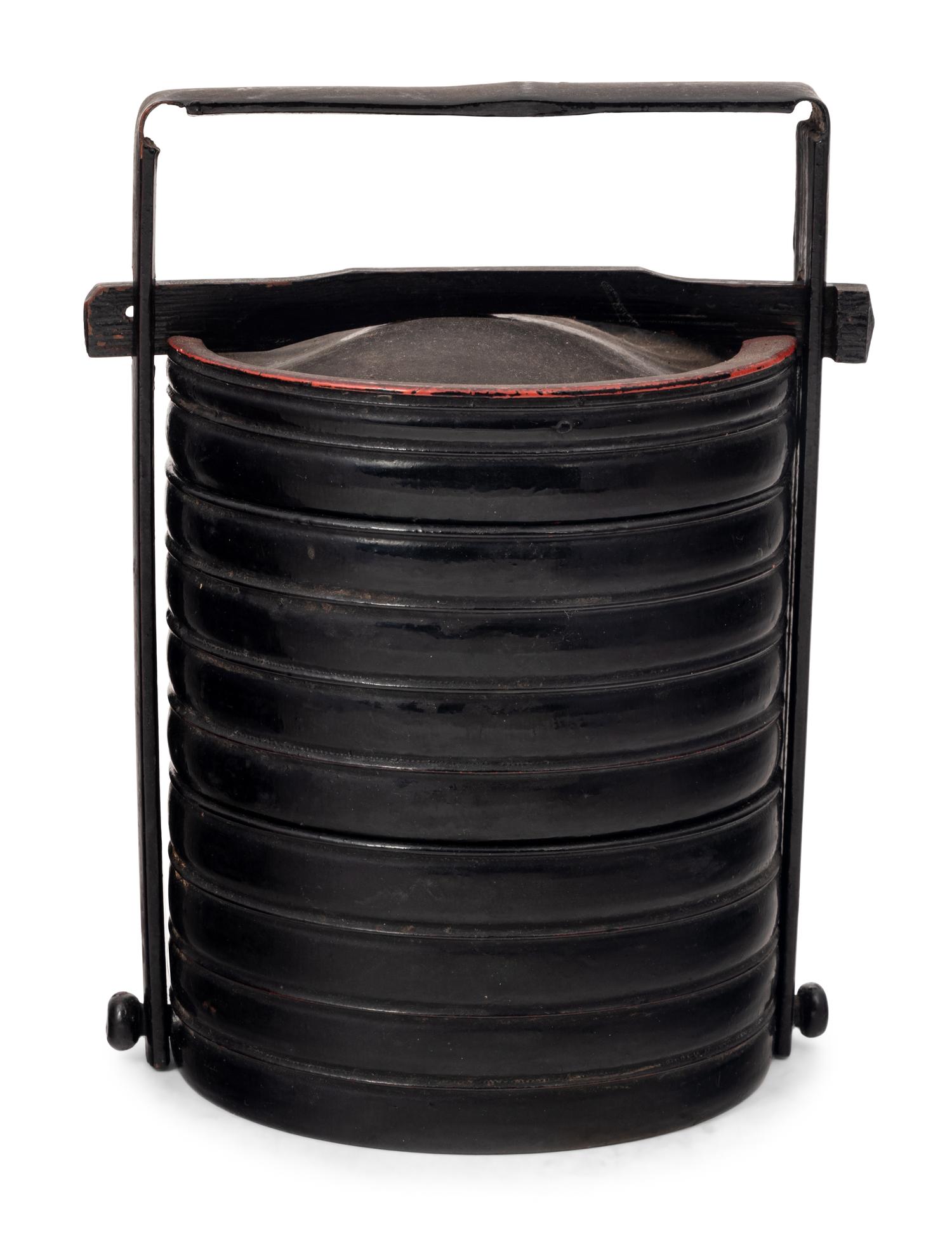 Two Chinese Lacquered Wood and Bamboo Food Baskets