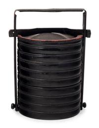 Two Chinese Lacquered Wood and Bamboo Food Baskets