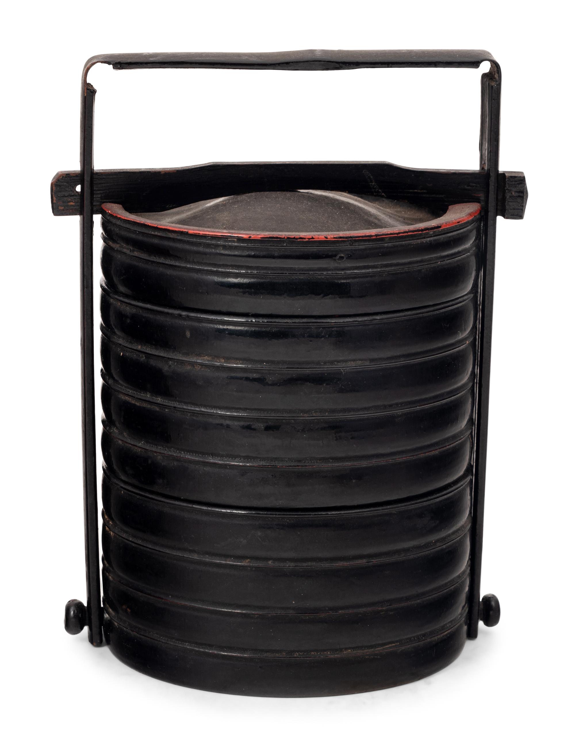 Two Chinese Lacquered Wood and Bamboo Food Baskets