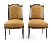 A Pair of Napoleon III Style Ebonized and Parcel Gilt Side Chairs, Height 36 inches.