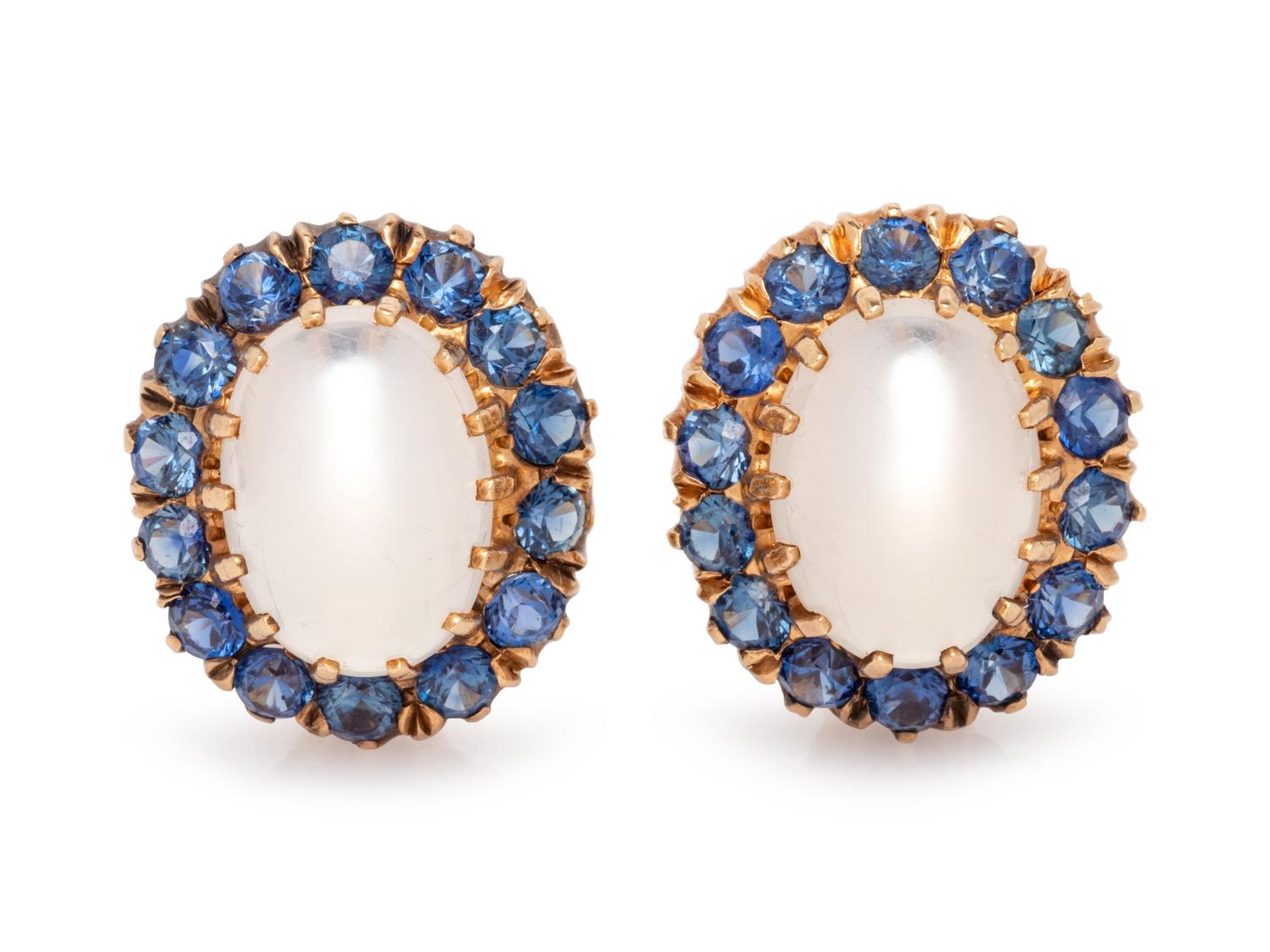 Retro, Moonstone and Sapphire Earclips