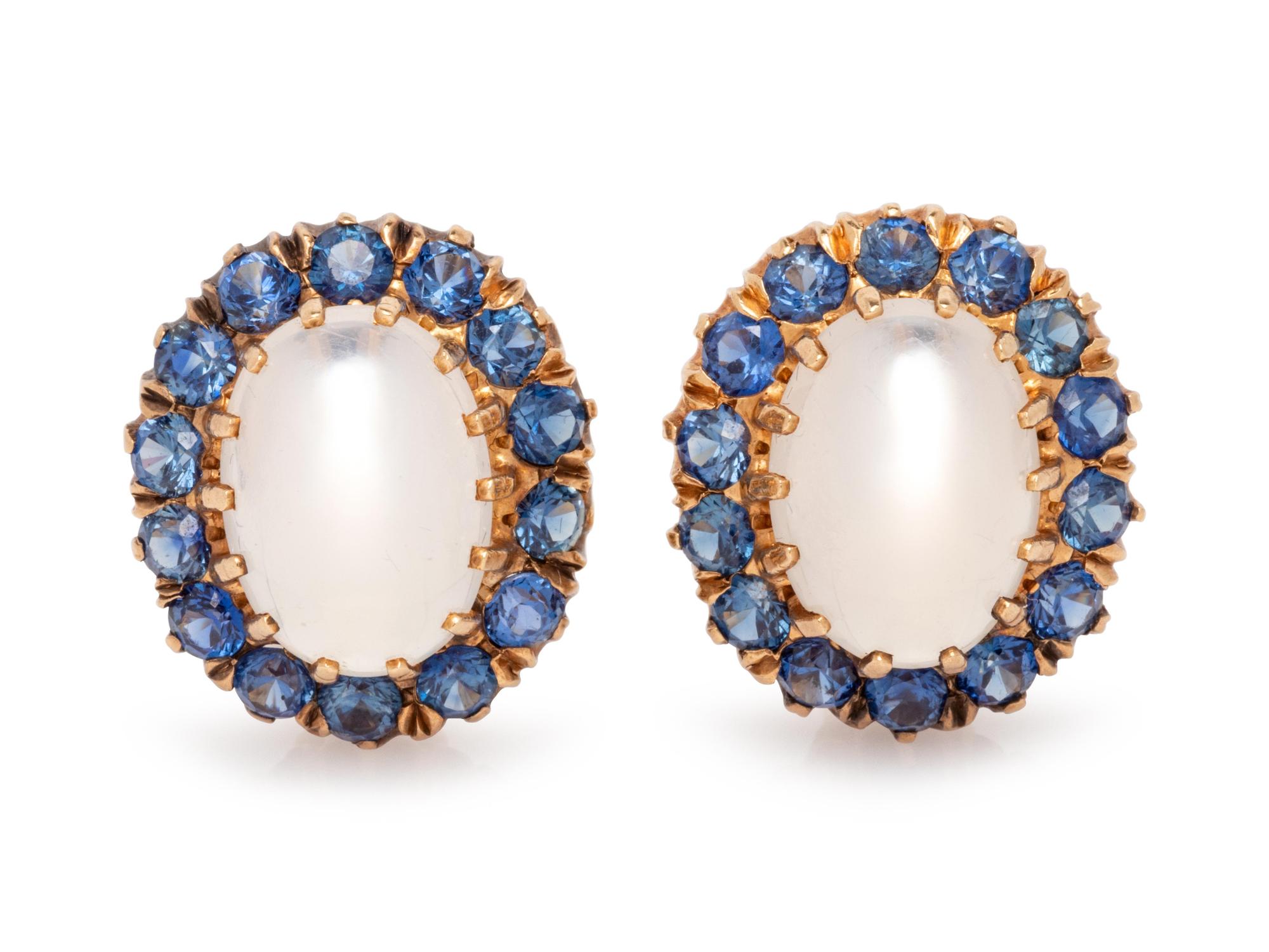 Retro, Moonstone and Sapphire Earclips