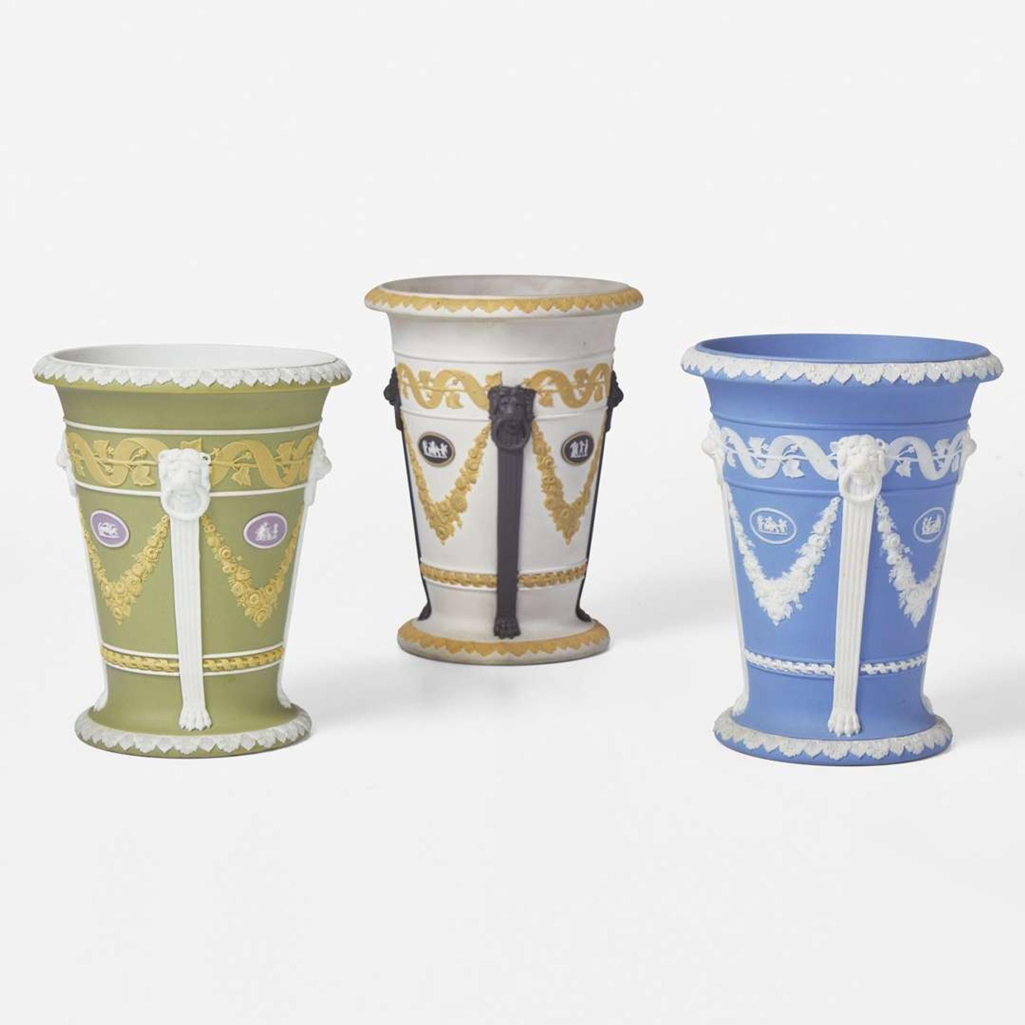 Three Wedgwood Jasperware Monopod Vases UK, 19th century
