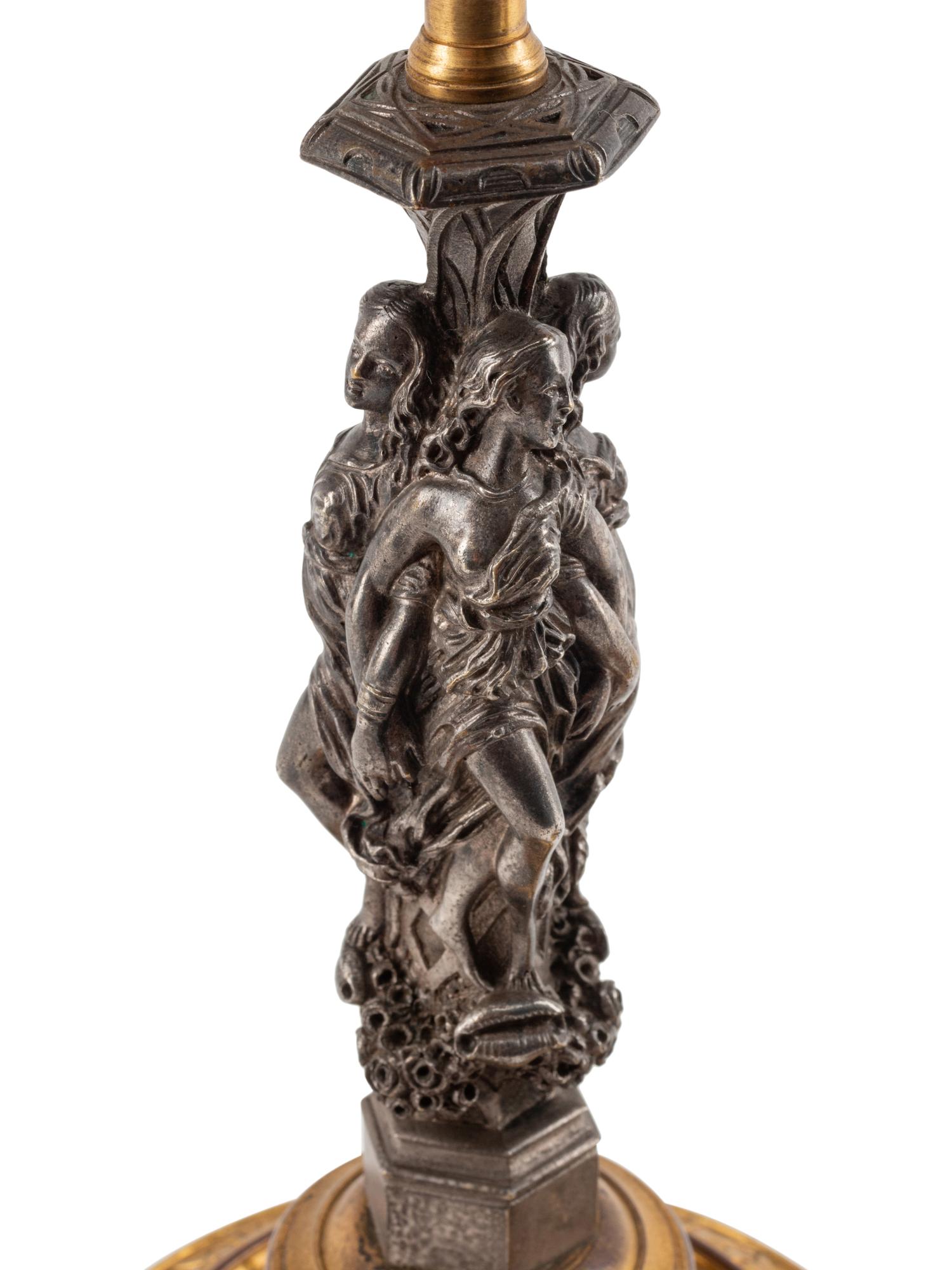 A Pair of Continental Gilt Bronze and Pewter Candlesticks