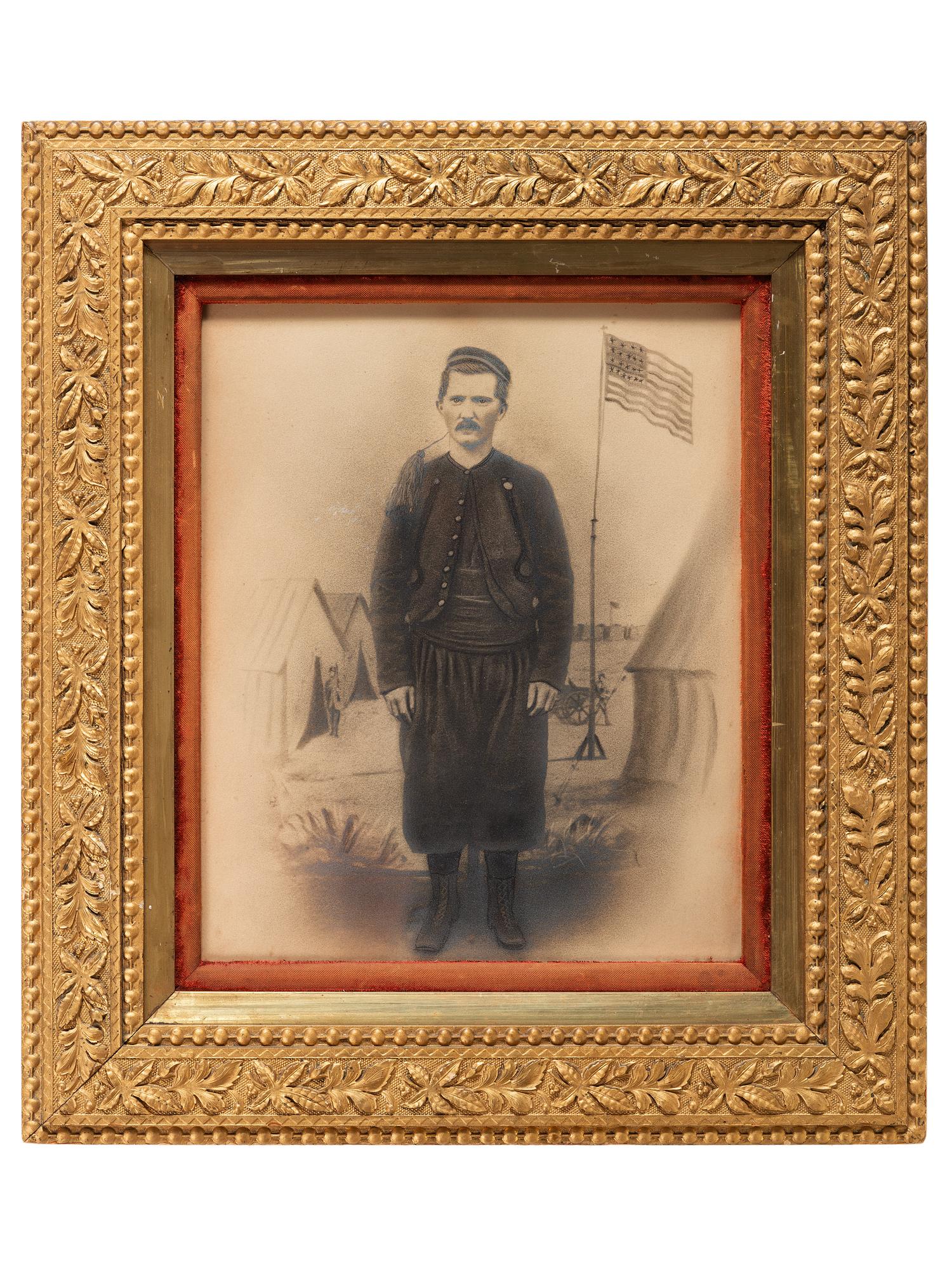 [CIVIL WAR]. Charcoal portrait of a 140th New York Volunteer Infantry soldier.