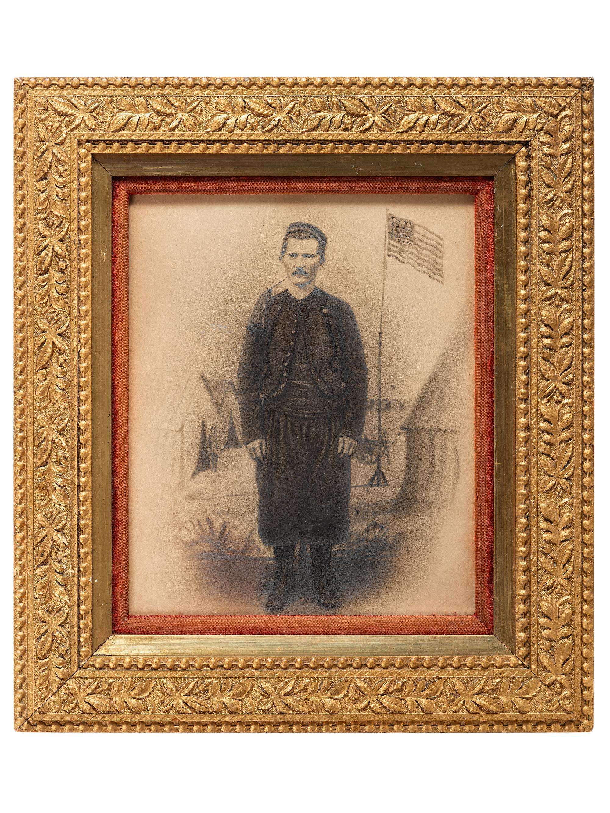 [CIVIL WAR]. Charcoal portrait of a 140th New York Volunteer Infantry soldier.