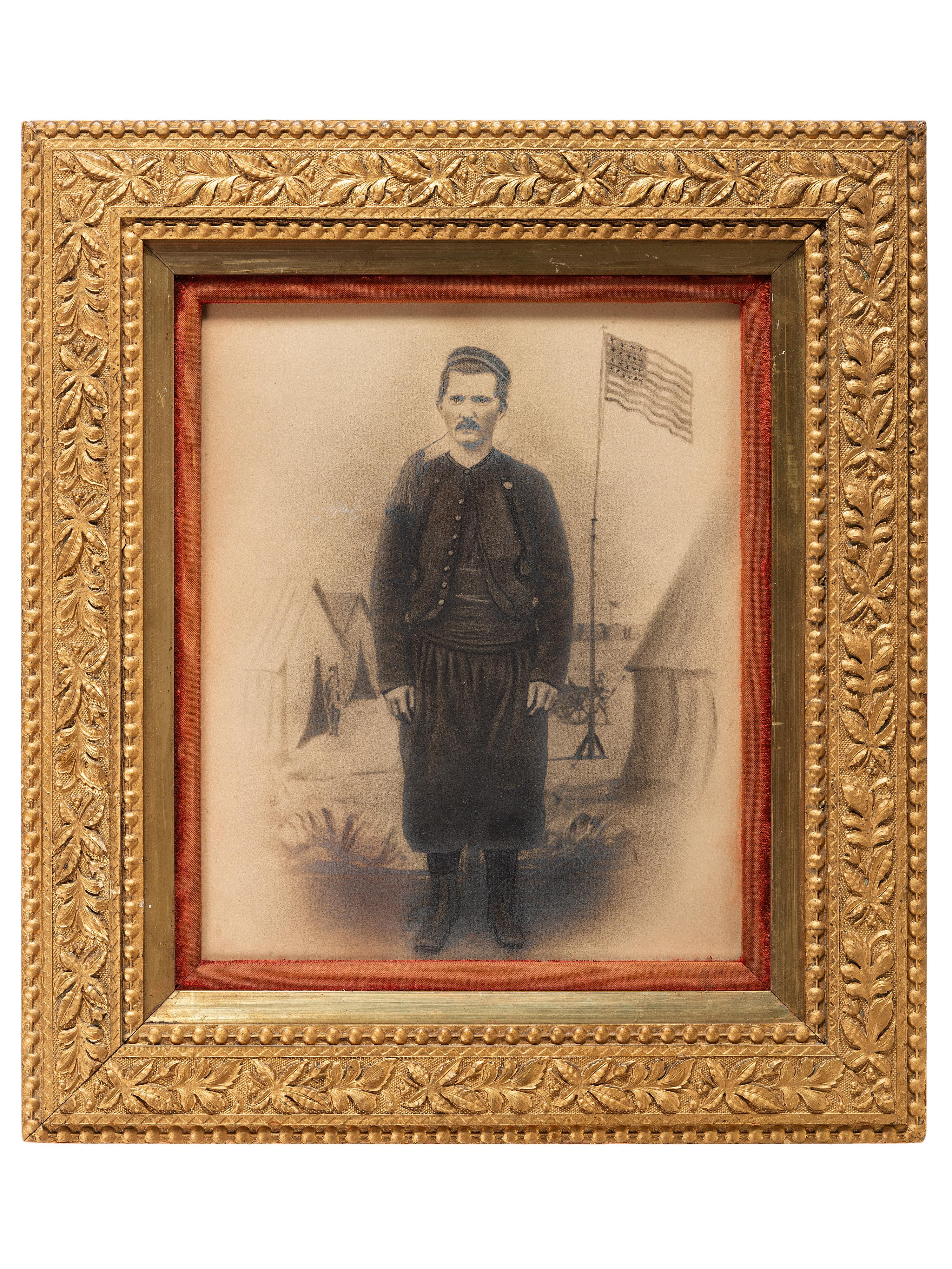 [CIVIL WAR]. Charcoal portrait of a 140th New York Volunteer Infantry soldier.