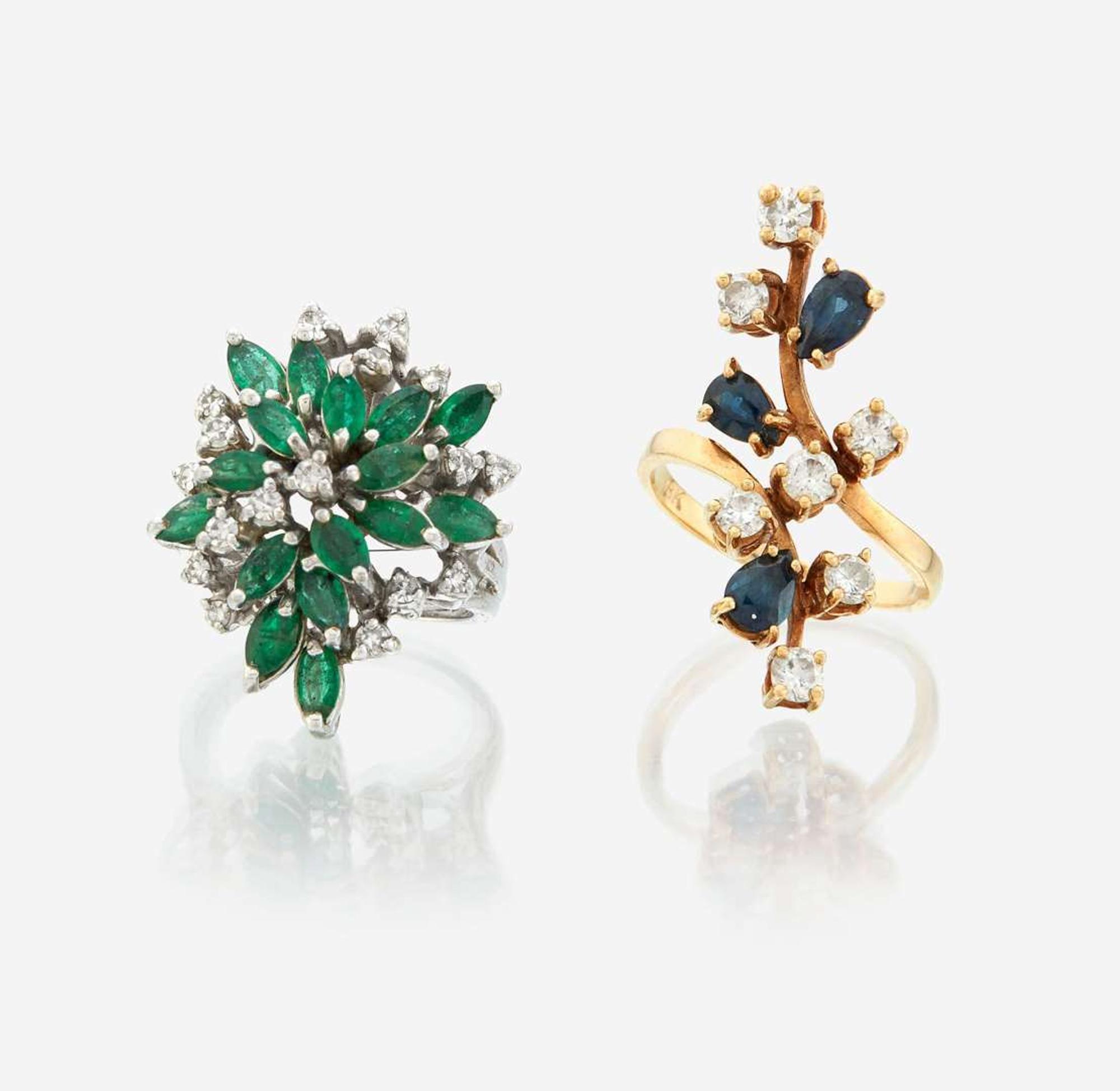 Two gold and gem-set rings