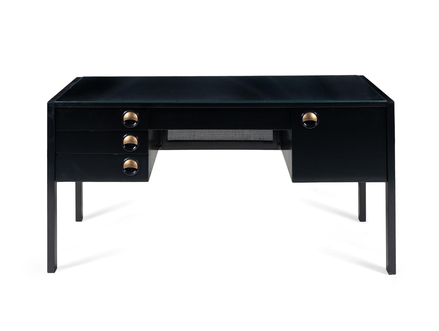 A Contemporary Black Lacquer Finish Desk
