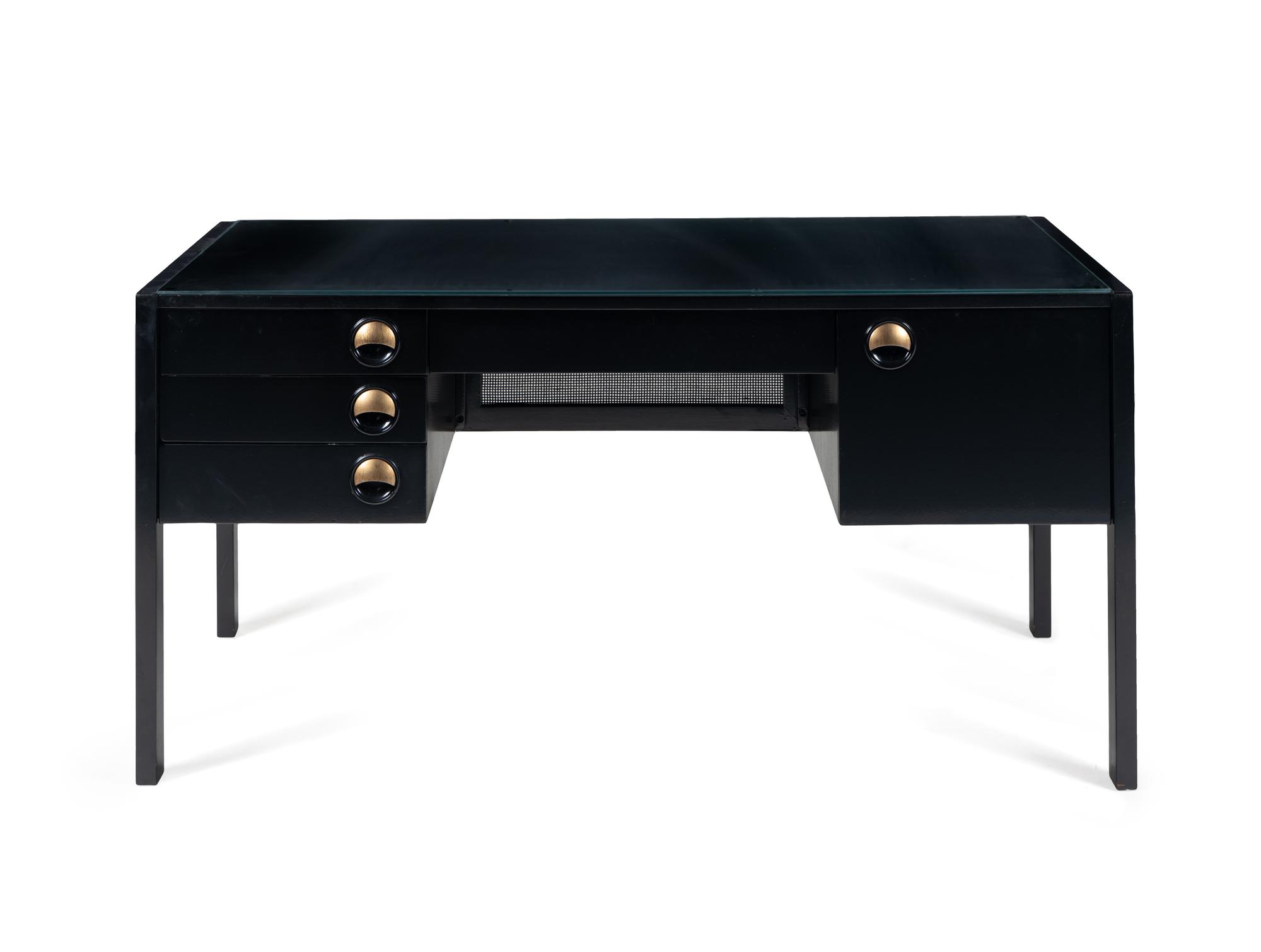 A Contemporary Black Lacquer Finish Desk